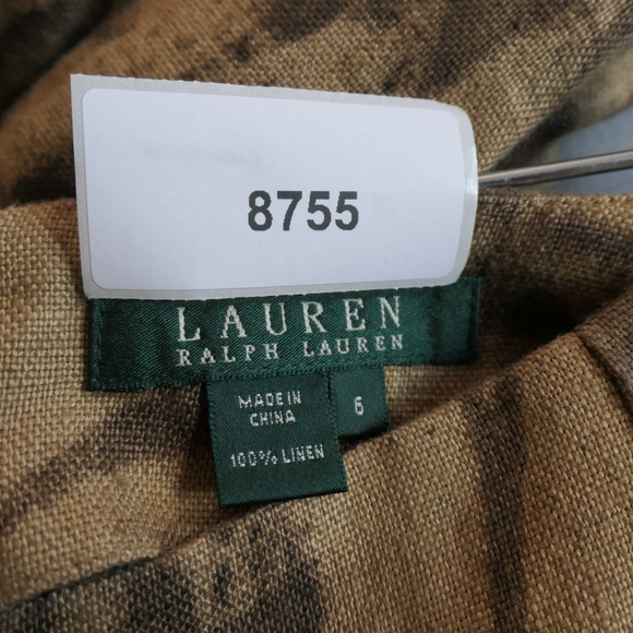 Lauren Ralph Lauren Midi Skirt Women 6 Brown 100% Linen Full Artsy Abstract Boho - Picture 9 of 9